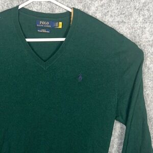 Polo Ralph Lauren Men's Green Washable Merino Wool Slim Fit V-Neck Sweater Large